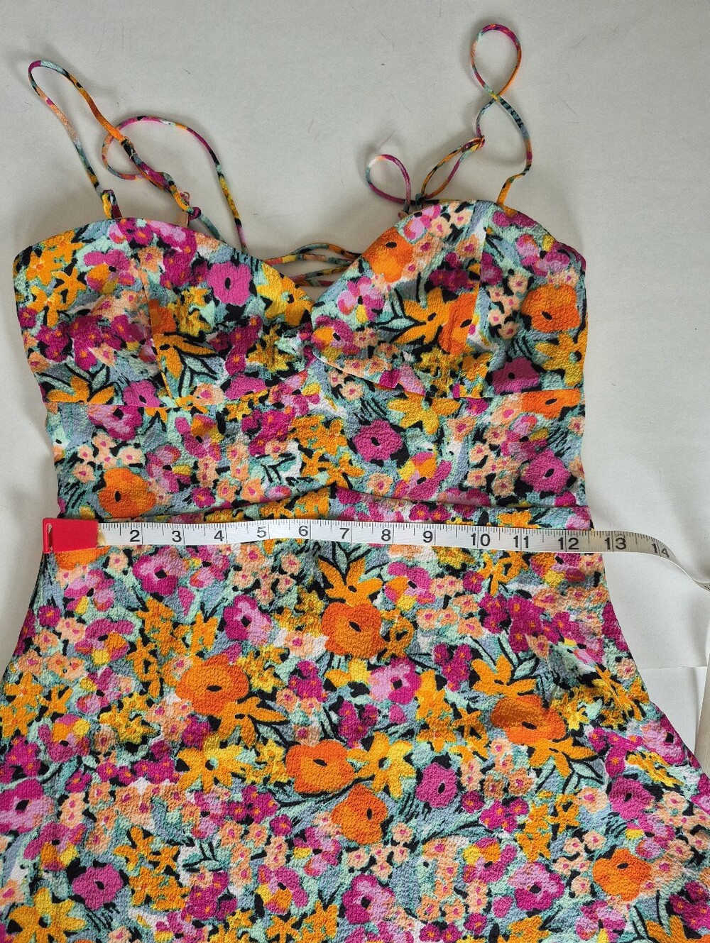 For Love & Lemons Dress Deena Pink Orange Tropical Garden Mini Size S NEW - Picture 14 of 15